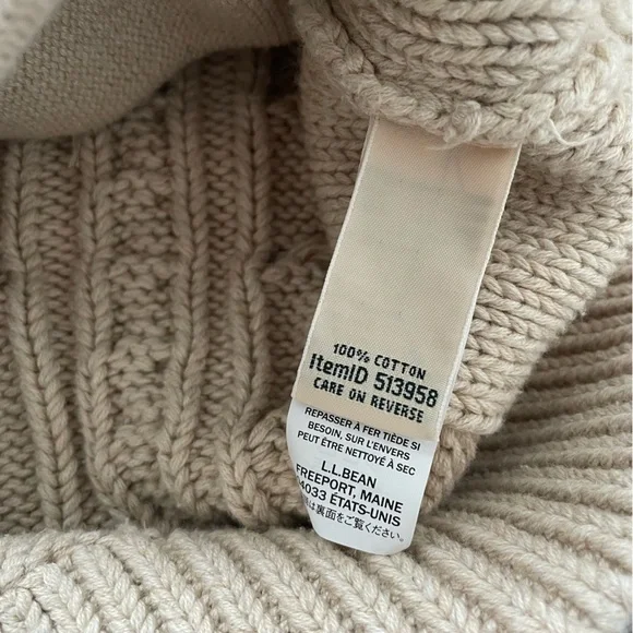 L.L. Bean Beige Cable Knit Turtleneck Sweater - Picture 9 of 15